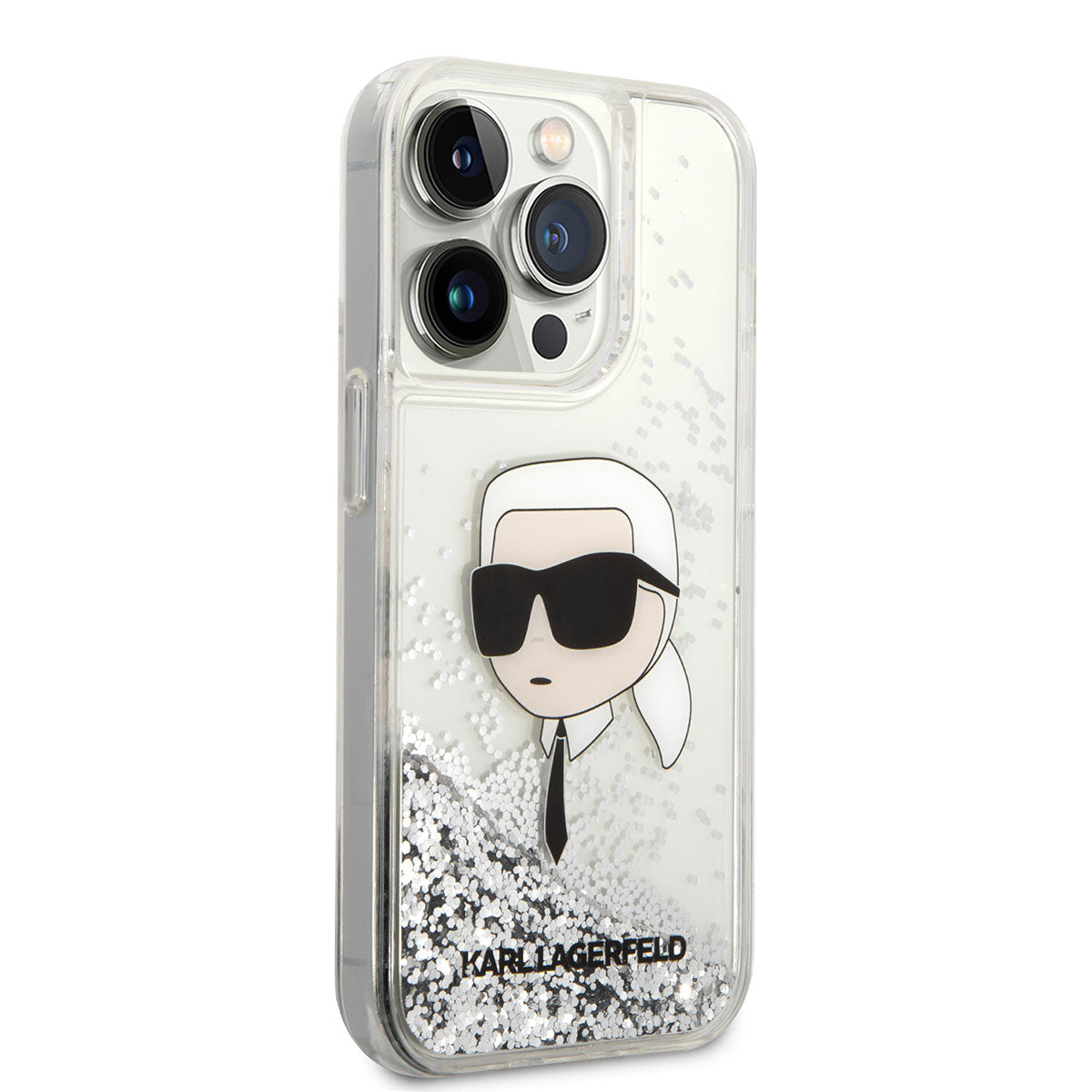 iPhone 14 Pro Max Kılıf Karl Lagerfeld Sıvılı Simli Karl Head Dizayn Kılıf