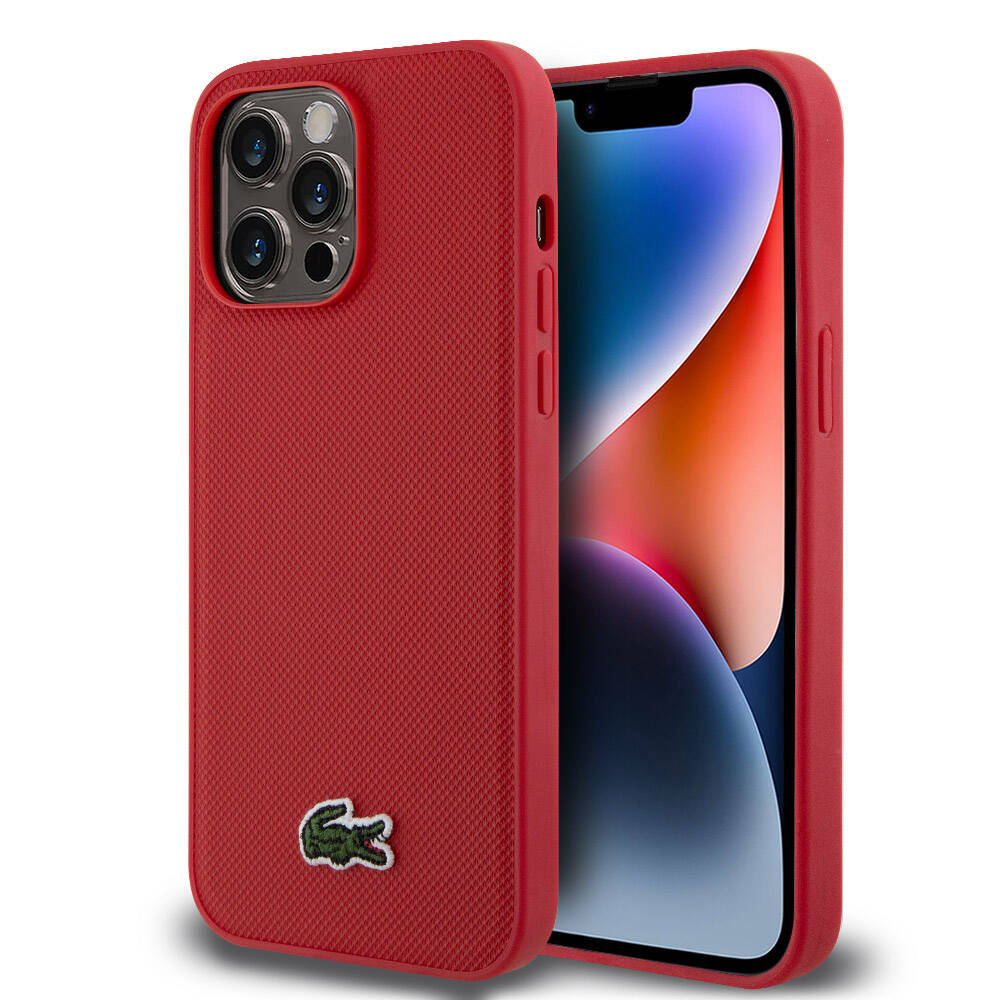 iPhone 14 Pro Max Kılıf Lacoste Orijinal Lisanslı PU Pike Desenli Arka Yüzey İkonik Timsah Dokuma Logolu Kılıf