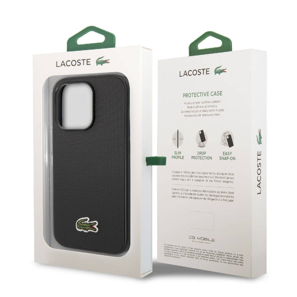 iPhone 14 Pro Max Kılıf Lacoste Orijinal Lisanslı PU Pike Desenli Arka Yüzey İkonik Timsah Dokuma Logolu Kılıf