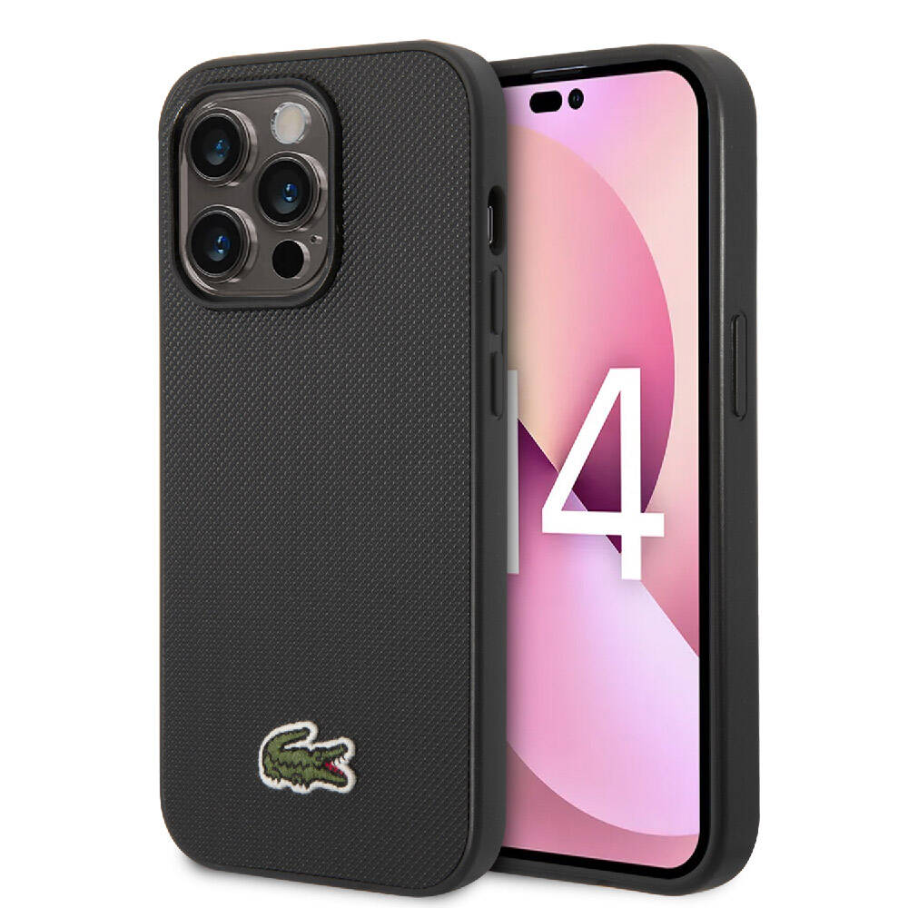 iPhone 14 Pro Max Kılıf Lacoste Orijinal Lisanslı PU Pike Desenli Arka Yüzey İkonik Timsah Dokuma Logolu Kılıf