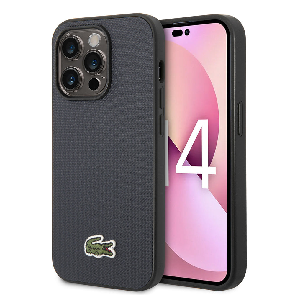 iPhone 14 Pro Max Kılıf Lacoste Orijinal Lisanslı PU Pike Desenli Arka Yüzey İkonik Timsah Dokuma Logolu Kılıf