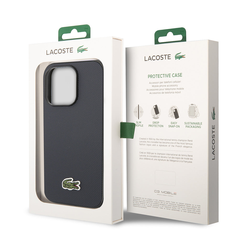 iPhone 14 Pro Max Kılıf Lacoste Orijinal Lisanslı PU Pike Desenli Arka Yüzey İkonik Timsah Dokuma Logolu Kılıf