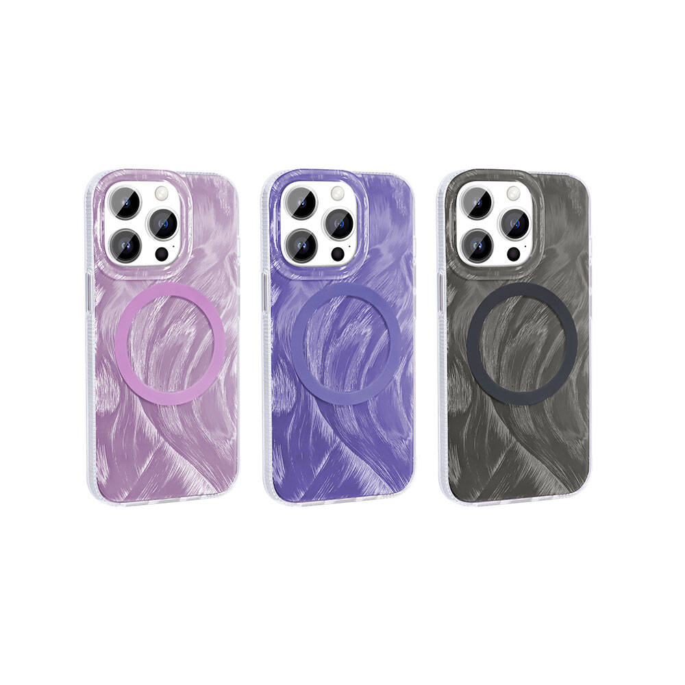 iPhone 14 Pro Max Kılıf M-safe Şarj Özellikli Fırça Boya Desenli Zore Palet Kılıf