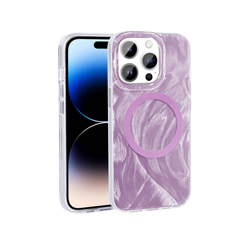 iPhone 14 Pro Max Kılıf M-safe Şarj Özellikli Fırça Boya Desenli Zore Palet Kılıf