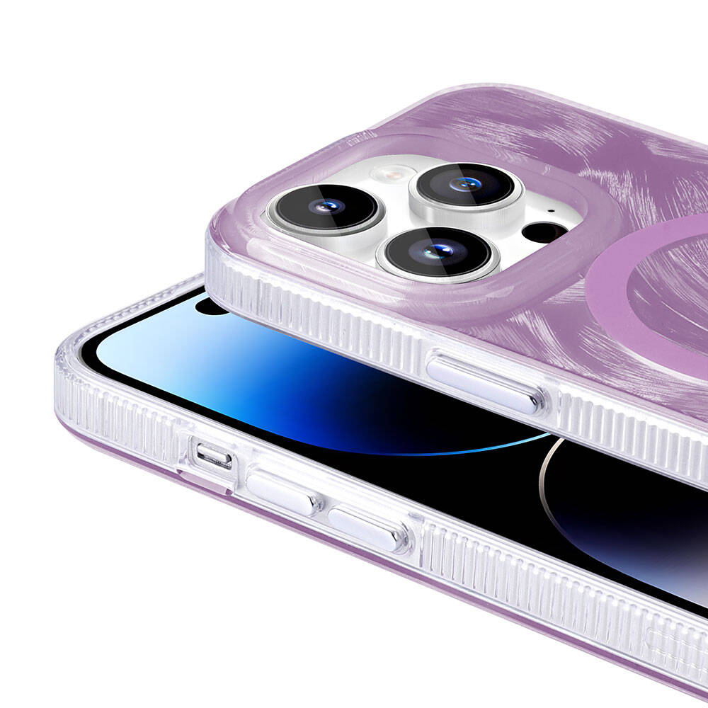 iPhone 14 Pro Max Kılıf M-safe Şarj Özellikli Fırça Boya Desenli Zore Palet Kılıf