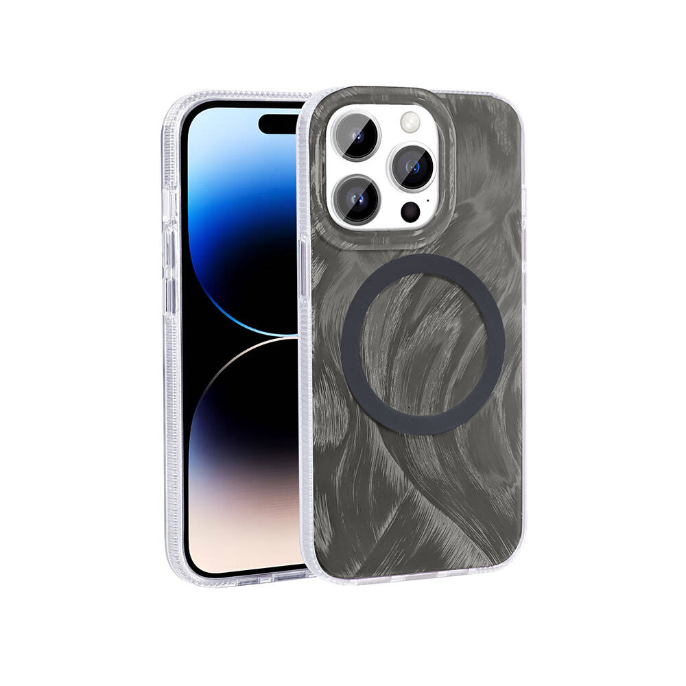iPhone 14 Pro Max Kılıf M-safe Şarj Özellikli Fırça Boya Desenli Zore Palet Kılıf