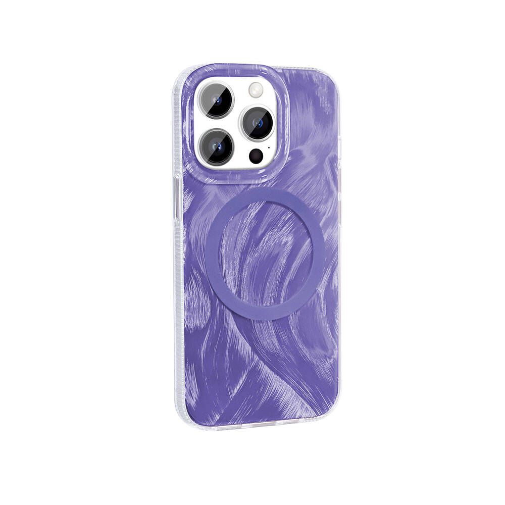 iPhone 14 Pro Max Kılıf M-safe Şarj Özellikli Fırça Boya Desenli Zore Palet Kılıf