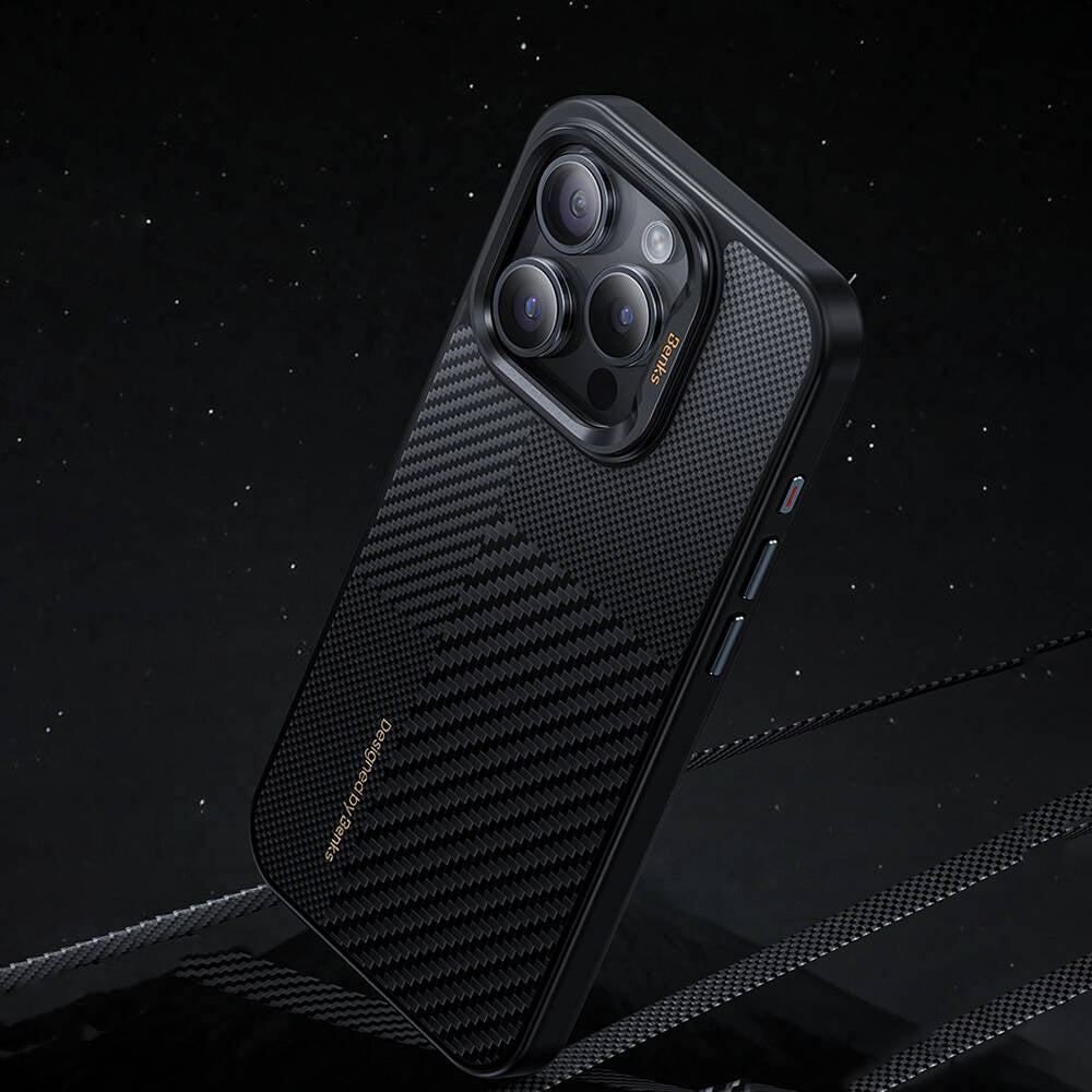 iPhone 14 Pro Max Kılıf M-safe Şarj Özellikli Karbon Fiber Benks Montage Hybrid ArmorPro Kevlar Kılıf