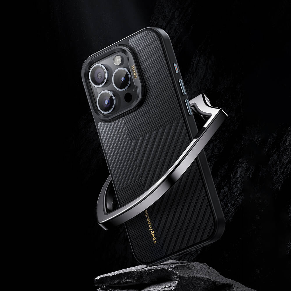 iPhone 14 Pro Max Kılıf M-safe Şarj Özellikli Karbon Fiber Benks Montage Hybrid ArmorPro Kevlar Kılıf