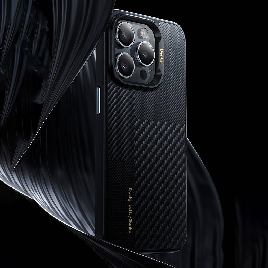 iPhone 14 Pro Max Kılıf M-safe Şarj Özellikli Karbon Fiber Benks Montage Hybrid ArmorPro Kevlar Kılıf