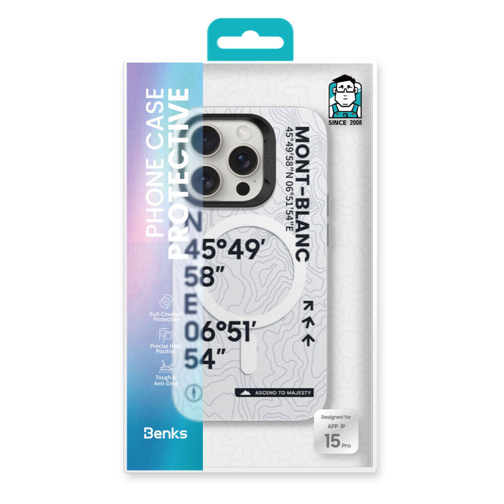 iPhone 14 Pro Max Kılıf M-safe Şarj Özellikli Koordinat Yazı Desenli Benks Summit Serisi Kılıf
