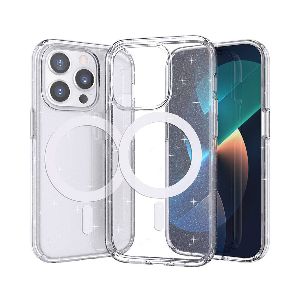 iPhone 14 Pro Max Kılıf M-safe Şarj Özellikli Parlayan Simli Saydam Renkli Zore Allstar Kılıf