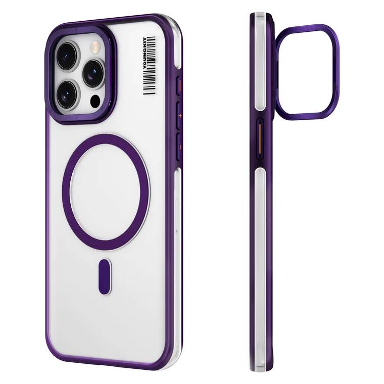 iPhone 14 Pro Max Kılıf M-safe Şarj Özellikli Sararma Önleyici Youngkit Crystal Grid Kılıf