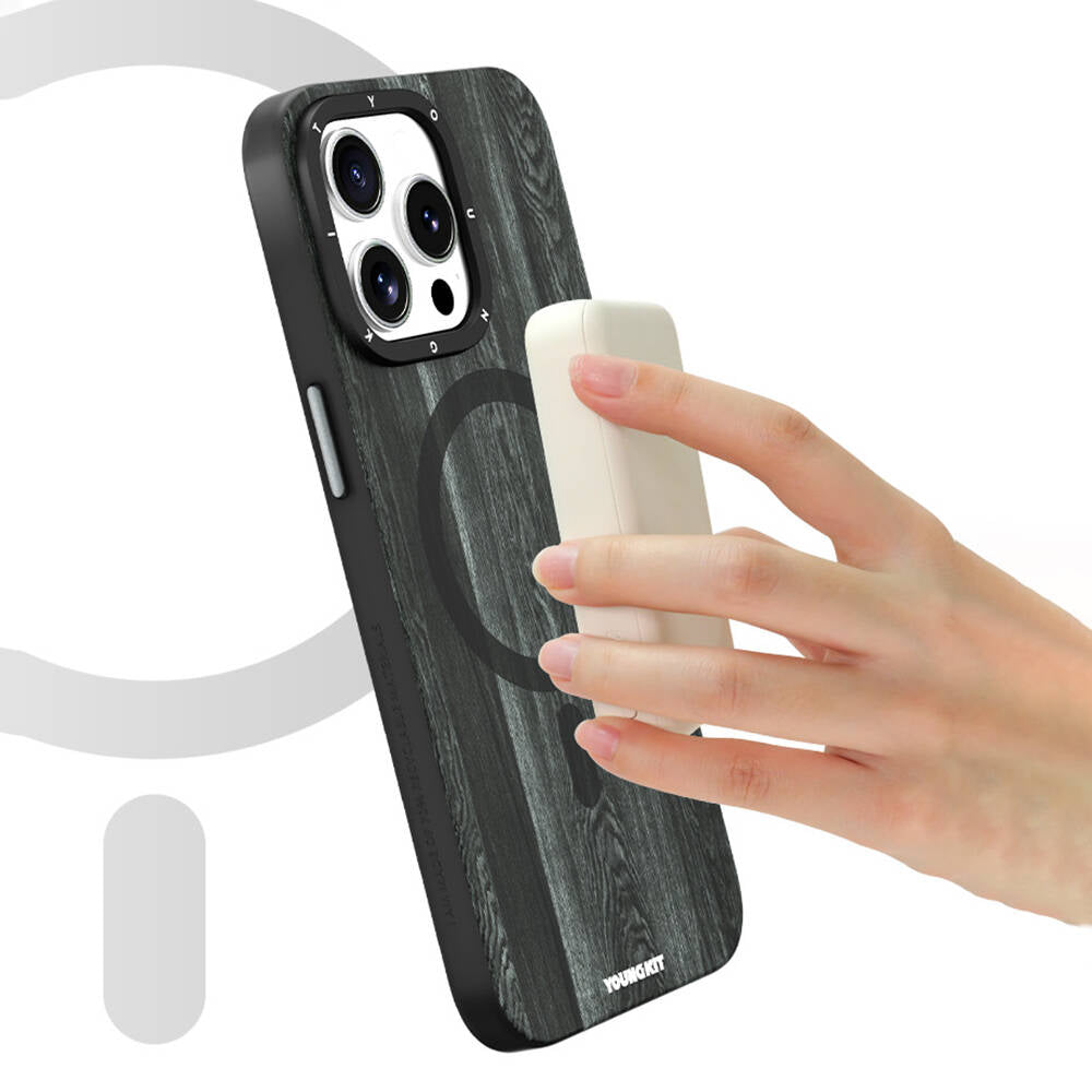 iPhone 14 Pro Max Kılıf M-safe Şarj Özellikli Sararmaya Dayanıklı Youngkit Wood Forest Serisi Kılıf