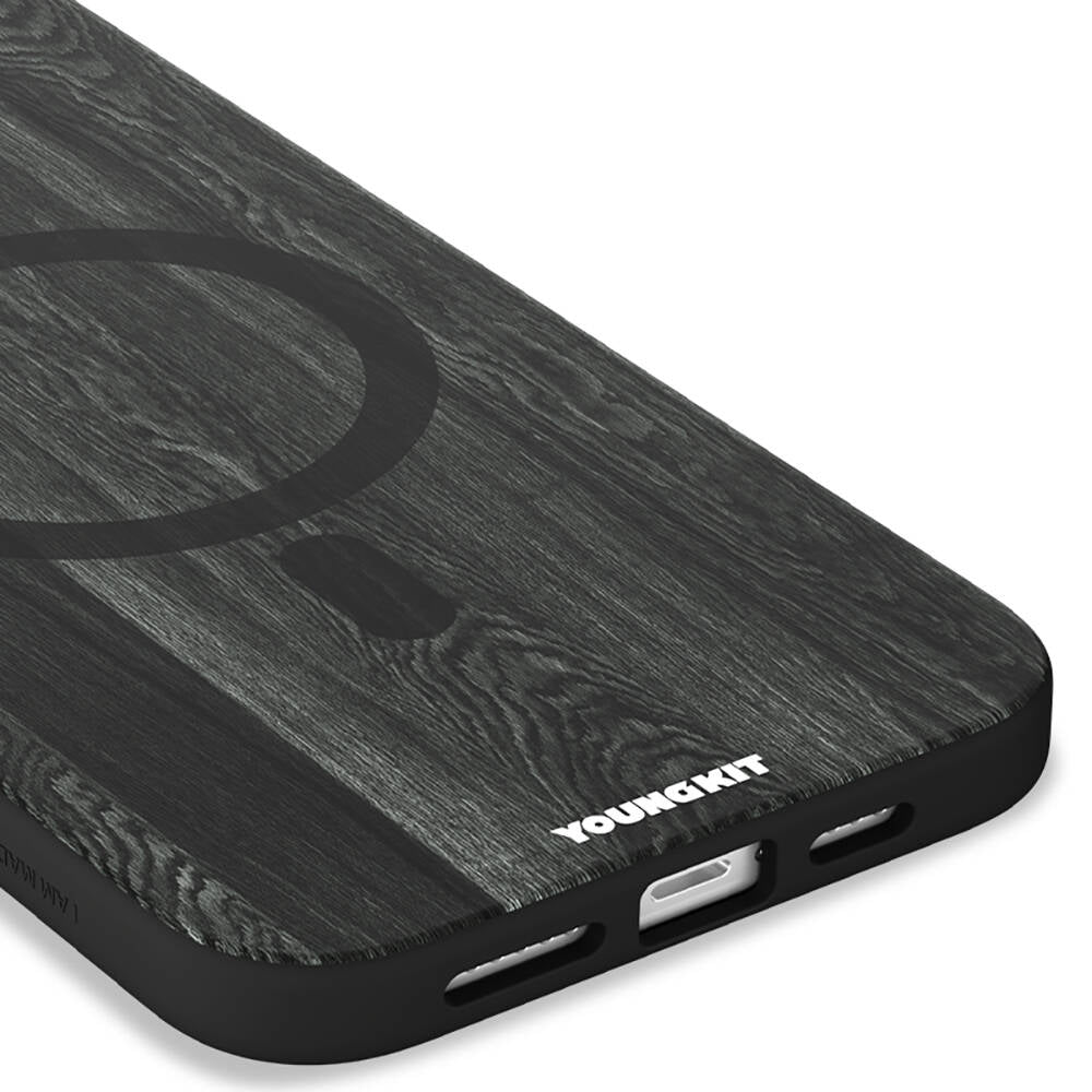 iPhone 14 Pro Max Kılıf M-safe Şarj Özellikli Sararmaya Dayanıklı Youngkit Wood Forest Serisi Kılıf