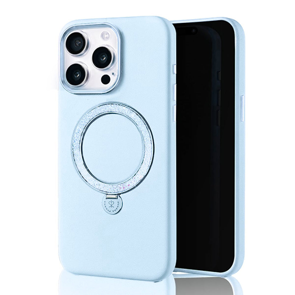 iPhone 14 Pro Max Kılıf M-safe Şarj Özellikli Standlı Suni Deri Tasarımlı Pynana Dancing Circle Serisi Kılıf