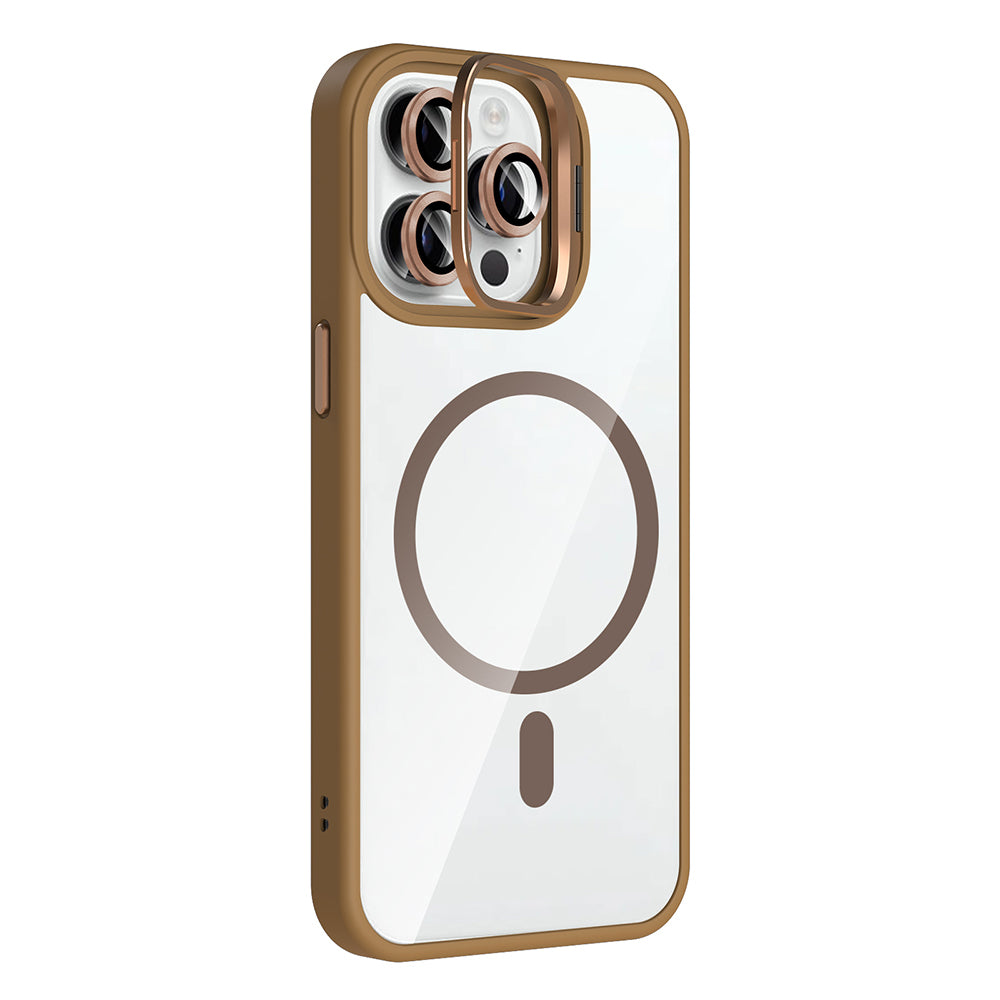 iPhone 14 Pro Max Kılıf Standlı ve Kamera Lens Hediyeli M-Safe Şarj Özellikli Zore Etro Kılıf