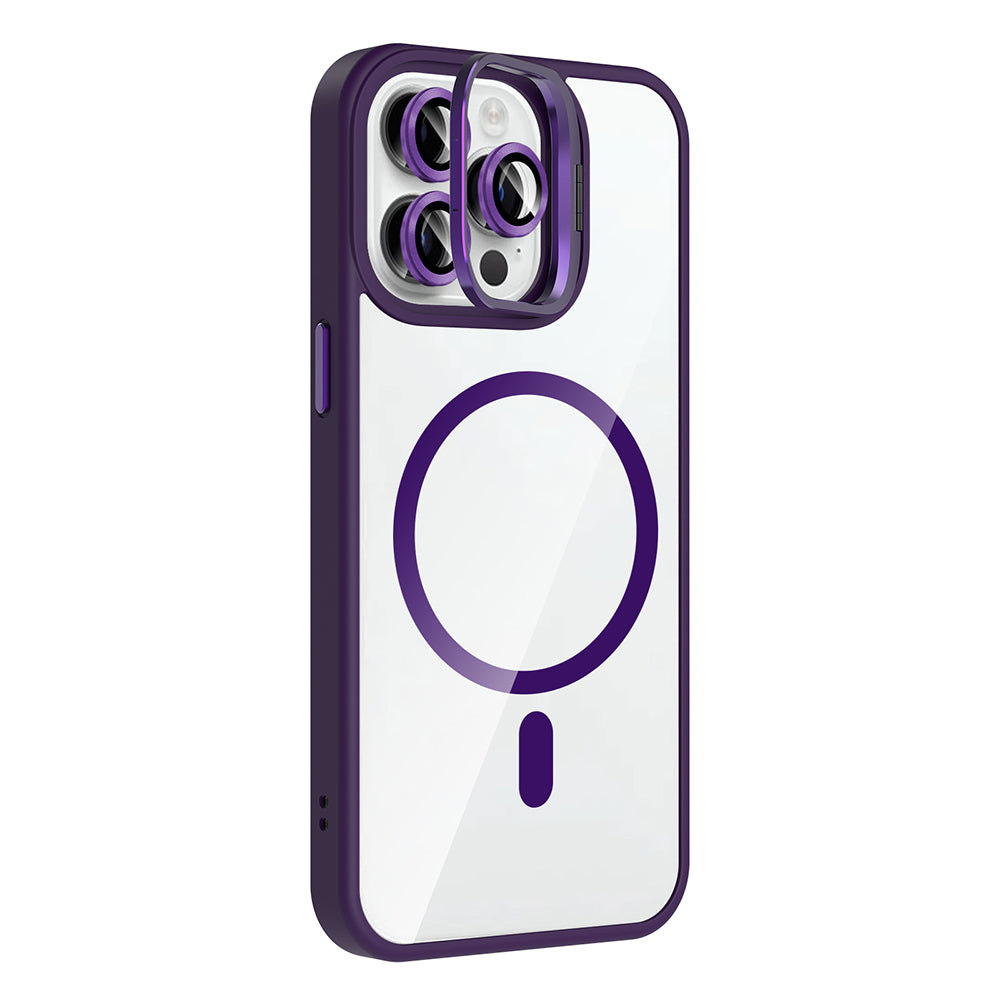 iPhone 14 Pro Max Kılıf Standlı ve Kamera Lens Hediyeli M-Safe Şarj Özellikli Zore Etro Kılıf