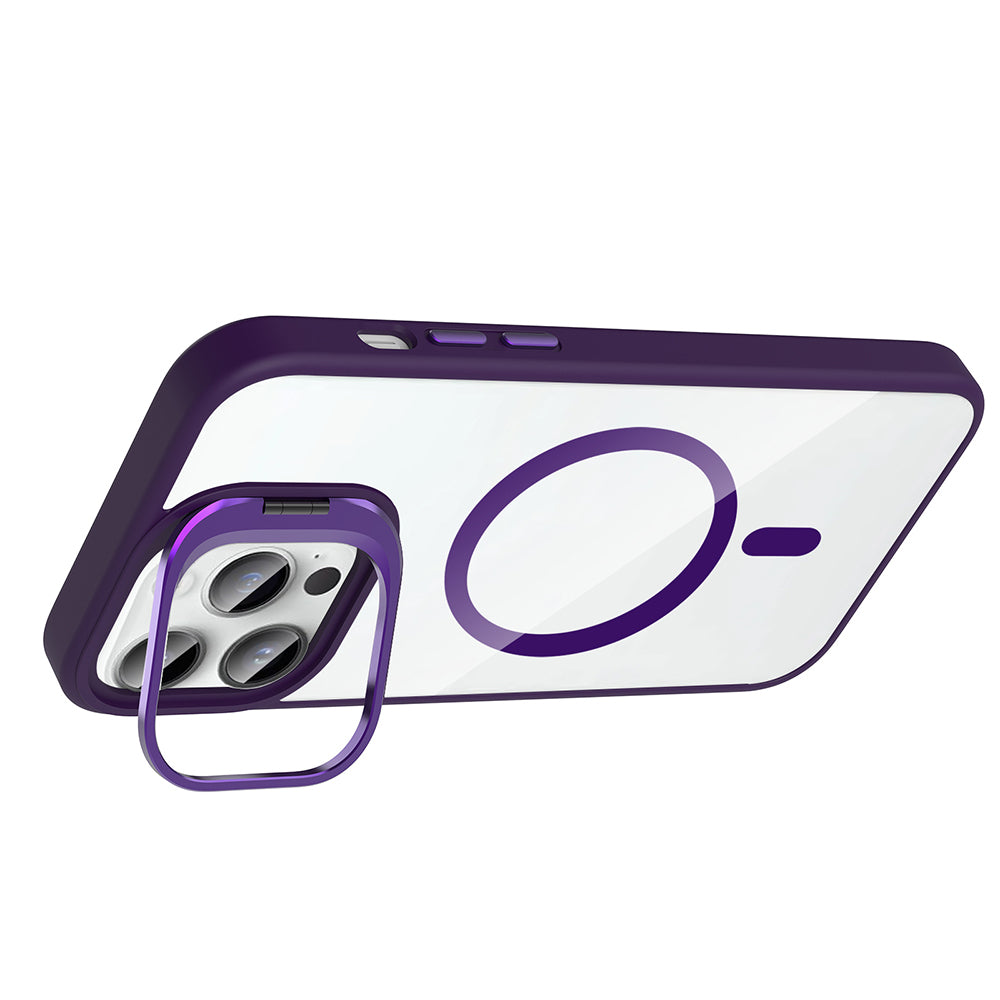 iPhone 14 Pro Max Kılıf Standlı ve Kamera Lens Hediyeli M-Safe Şarj Özellikli Zore Etro Kılıf