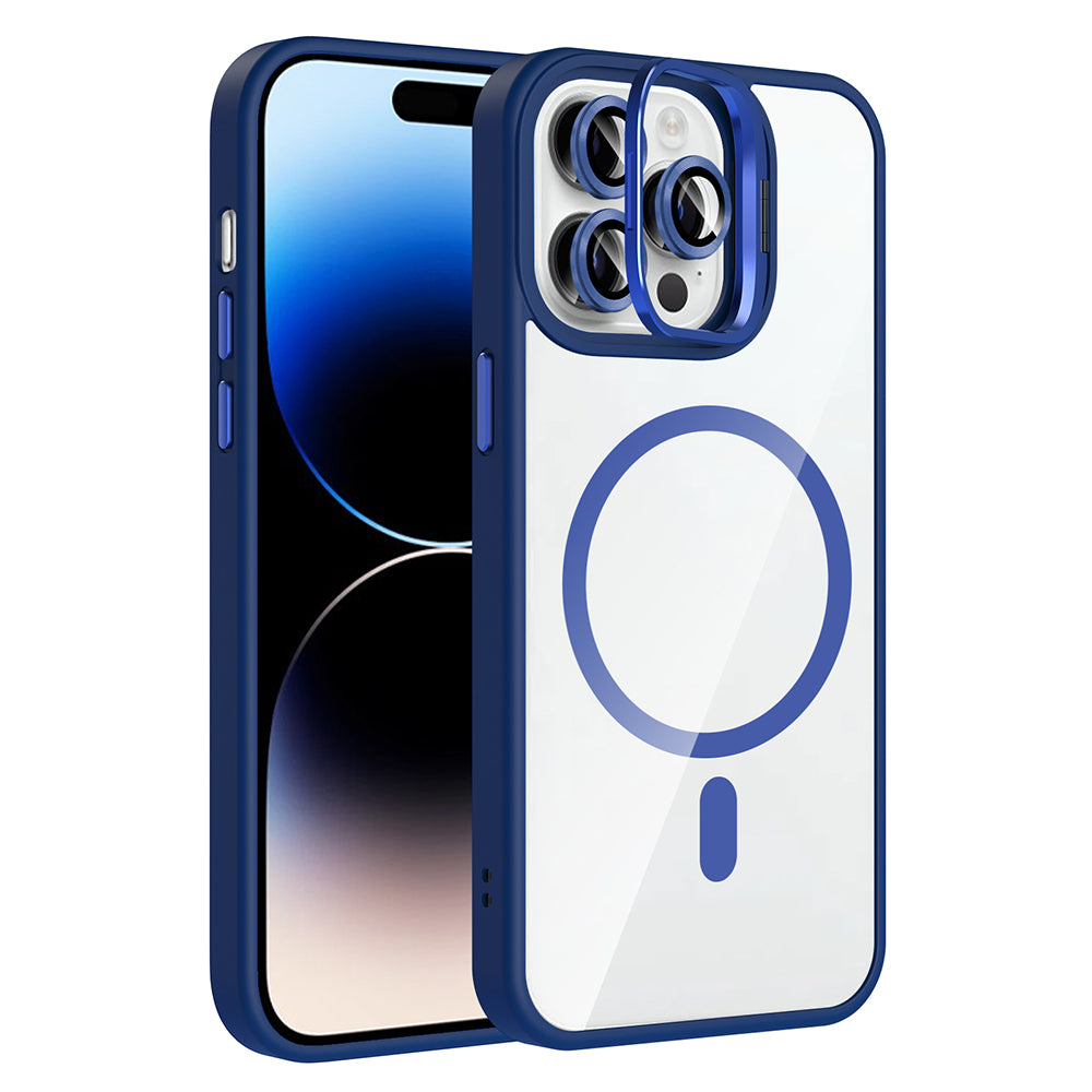 iPhone 14 Pro Max Kılıf Standlı ve Kamera Lens Hediyeli M-Safe Şarj Özellikli Zore Etro Kılıf