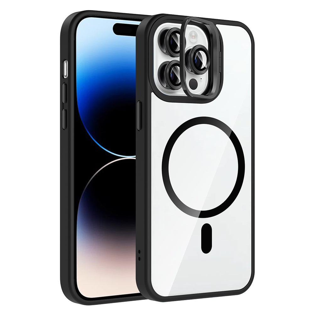 iPhone 14 Pro Max Kılıf Standlı ve Kamera Lens Hediyeli M-Safe Şarj Özellikli Zore Etro Kılıf