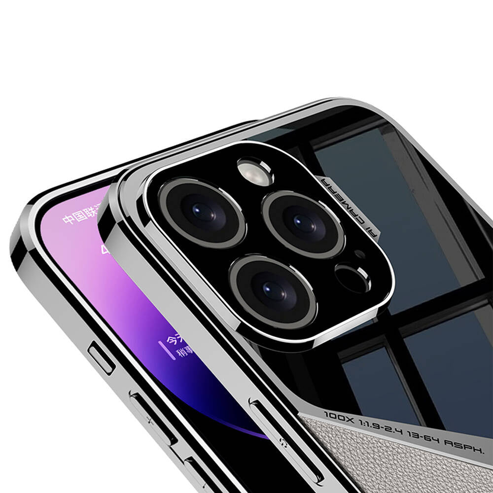 iPhone 14 Pro Max Kılıf Ultra İnce Kamera Korumalı PC + Deri Arka Yüzey Zore X-Pro Kılıf