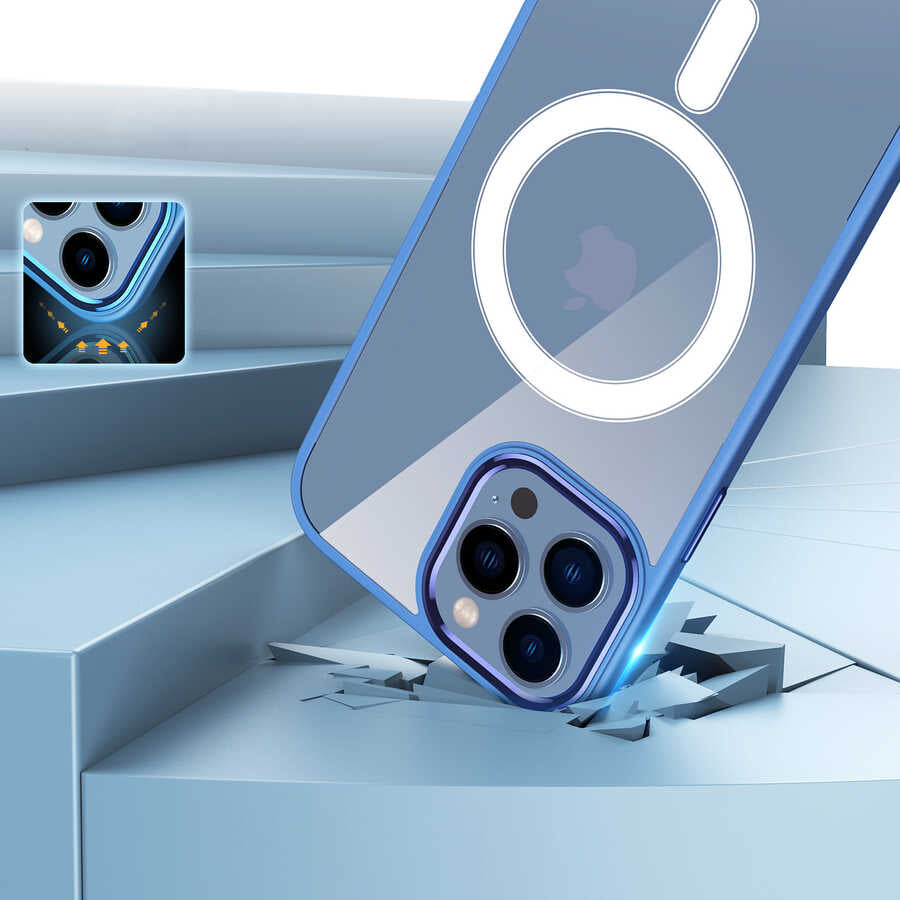 iPhone 14 Pro Max Kılıf Wireless Şarj Özellikli Zore Krom M-safe Silikon Kılıf