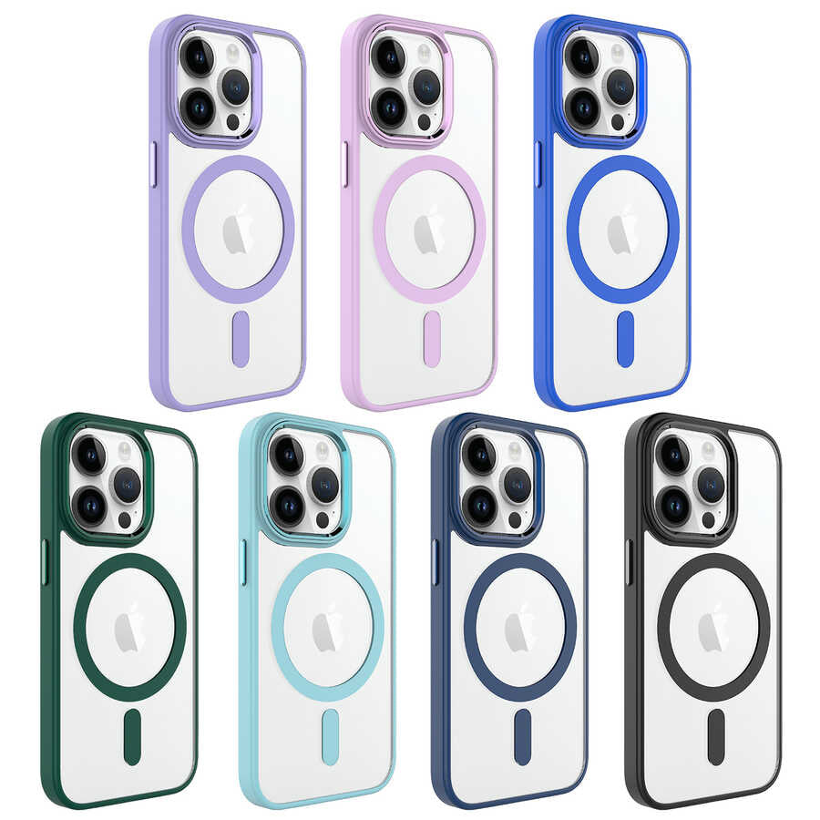 iPhone 14 Pro Max Kılıf Wireless Şarj Özellikli Zore Krom M-safe Silikon Kılıf