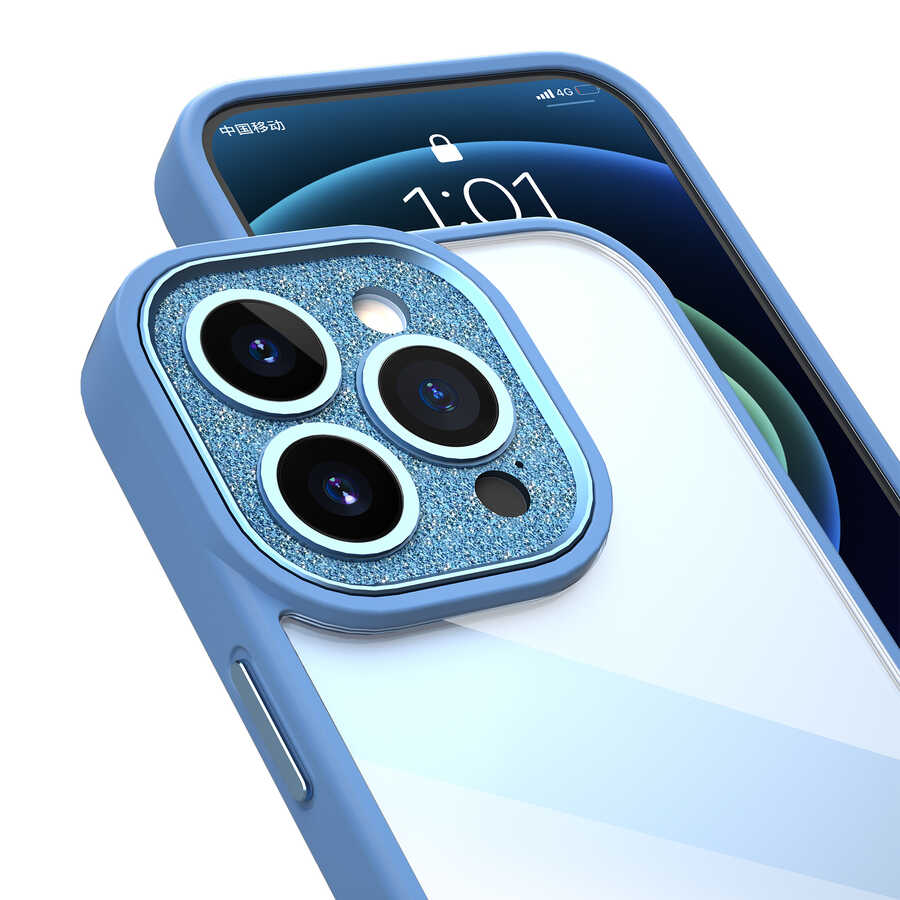 iPhone 14 Pro Max Kılıf Wiwu GCC-105 Lens Korumalı Renkli Kenar Arkası Şeffaf Multicolor Kılıf
