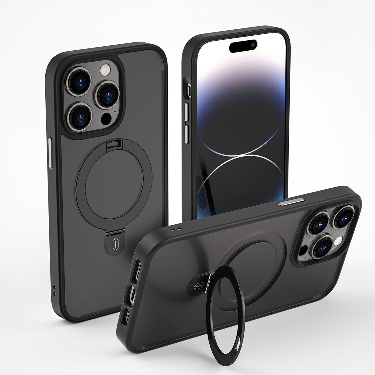 iPhone 14 Pro Max Kılıf Wiwu ZMM-010 M-safe Şarj Özellikli Parmak İzi Bırakmayan Mat Transparan Standlı Kılıf