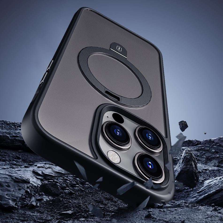 iPhone 14 Pro Max Kılıf Wiwu ZMM-010 M-safe Şarj Özellikli Parmak İzi Bırakmayan Mat Transparan Standlı Kılıf