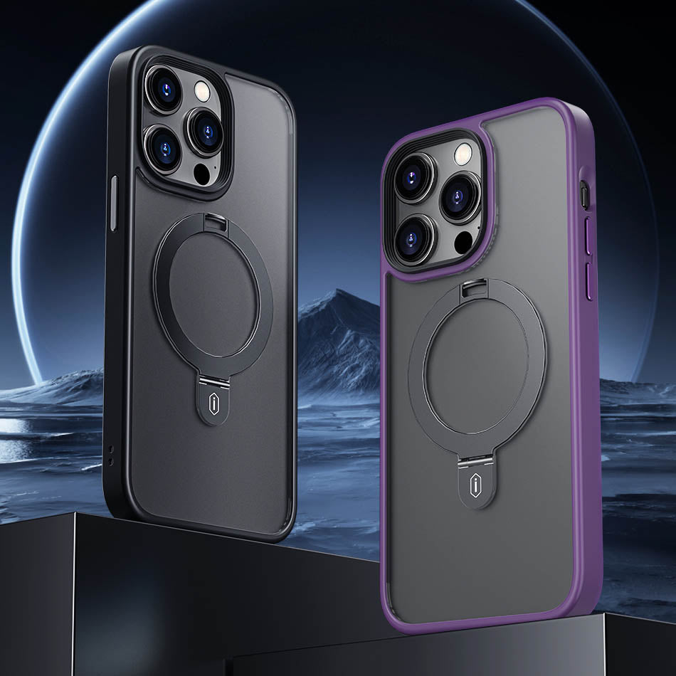 iPhone 14 Pro Max Kılıf Wiwu ZMM-010 M-safe Şarj Özellikli Parmak İzi Bırakmayan Mat Transparan Standlı Kılıf