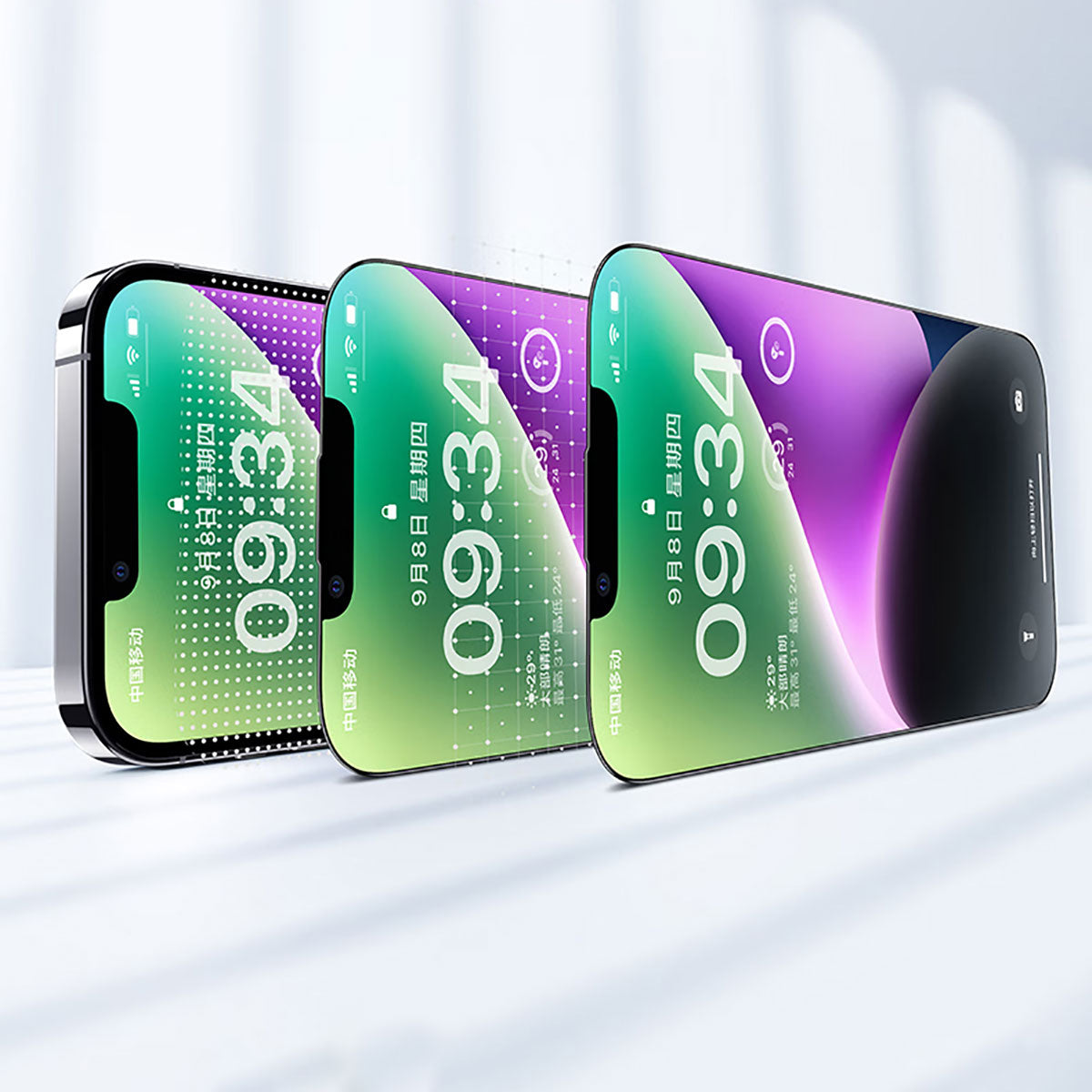 iPhone 14 Pro Wiwu CZ-003 Mavi Işık Teknolojili Hidrofobik ve Oleofobik Parlama Önleyici Cam Ekran Koruyucu