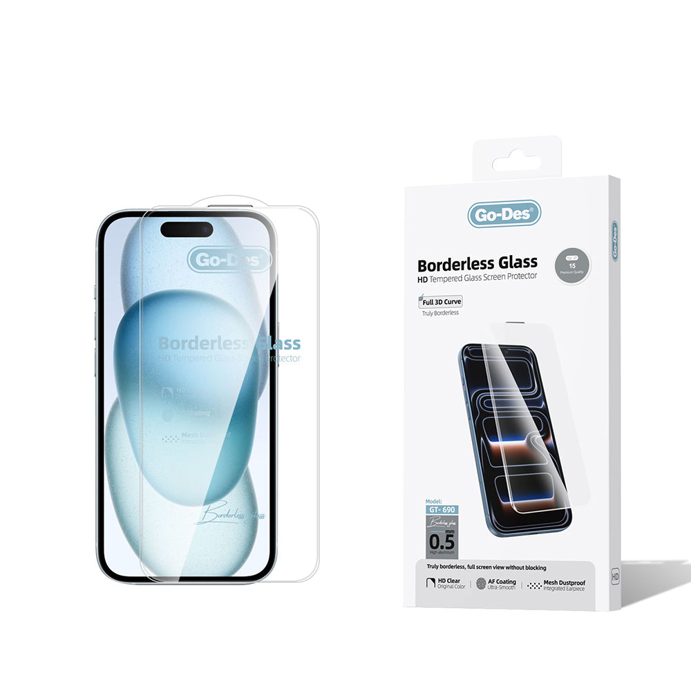 iPhone 15 Go Des Borderless Temperli Cam Ekran Koruyucu