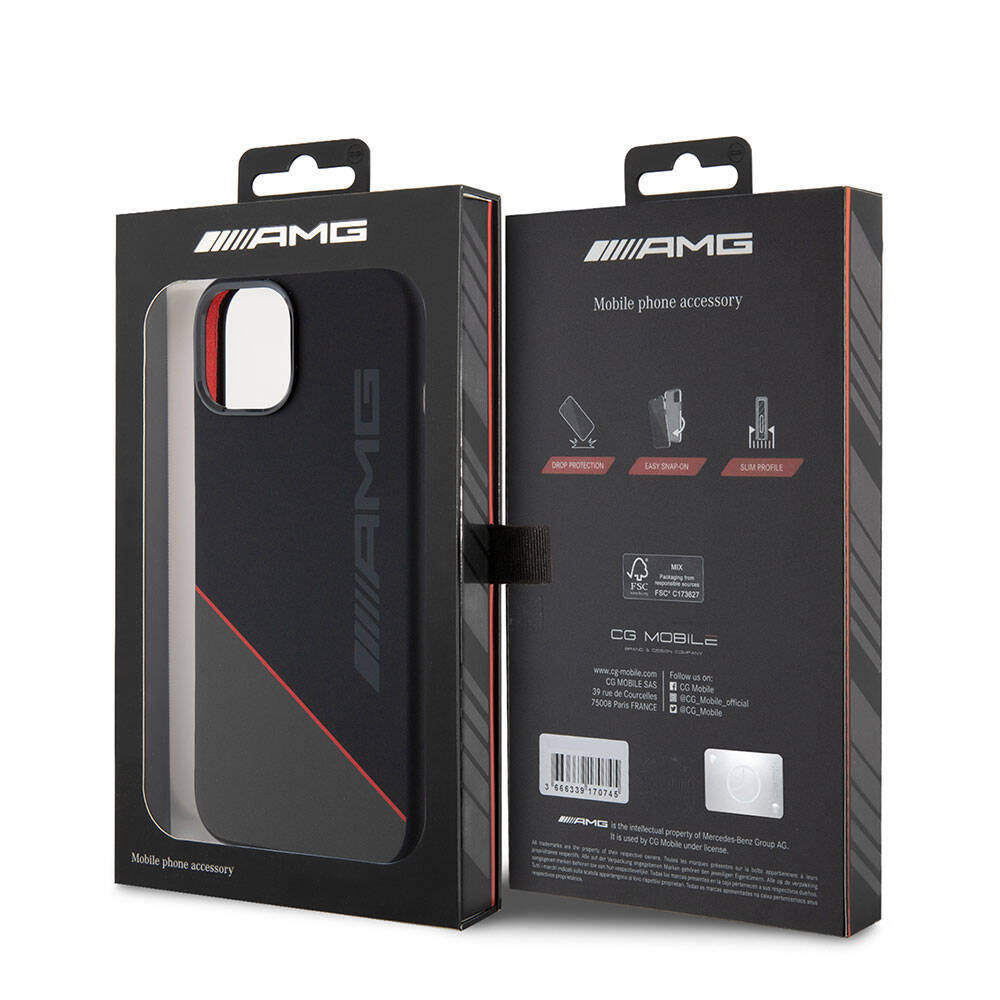 iPhone 15 Kılıf AMG Orijinal Lisanslı M-safe Şarj Özellikli Silikon Kırmızı Çizgili Kılıf