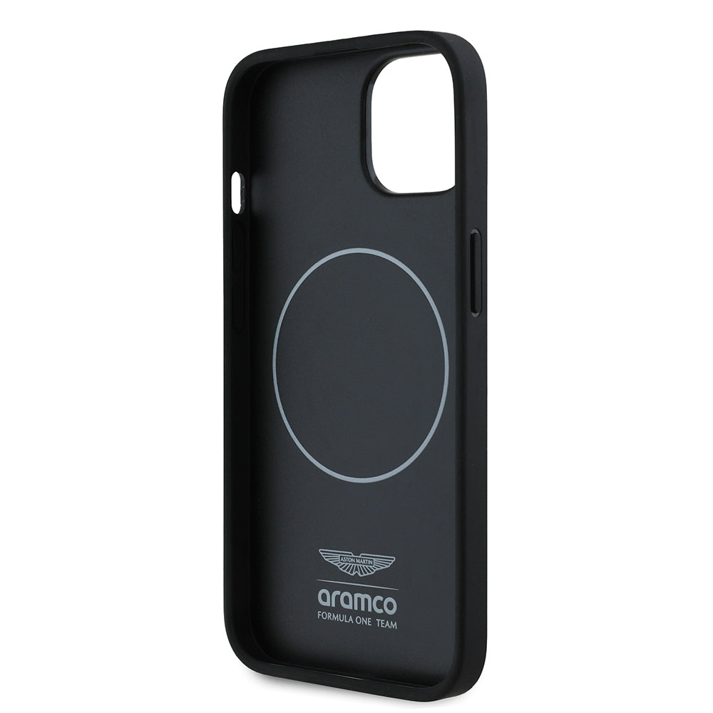 iPhone 15 Kılıf Aston Martin Orijinal Lisanslı M-safe Şarj Özellikli PU Deri Alonso 14 Baskılı Kılıf