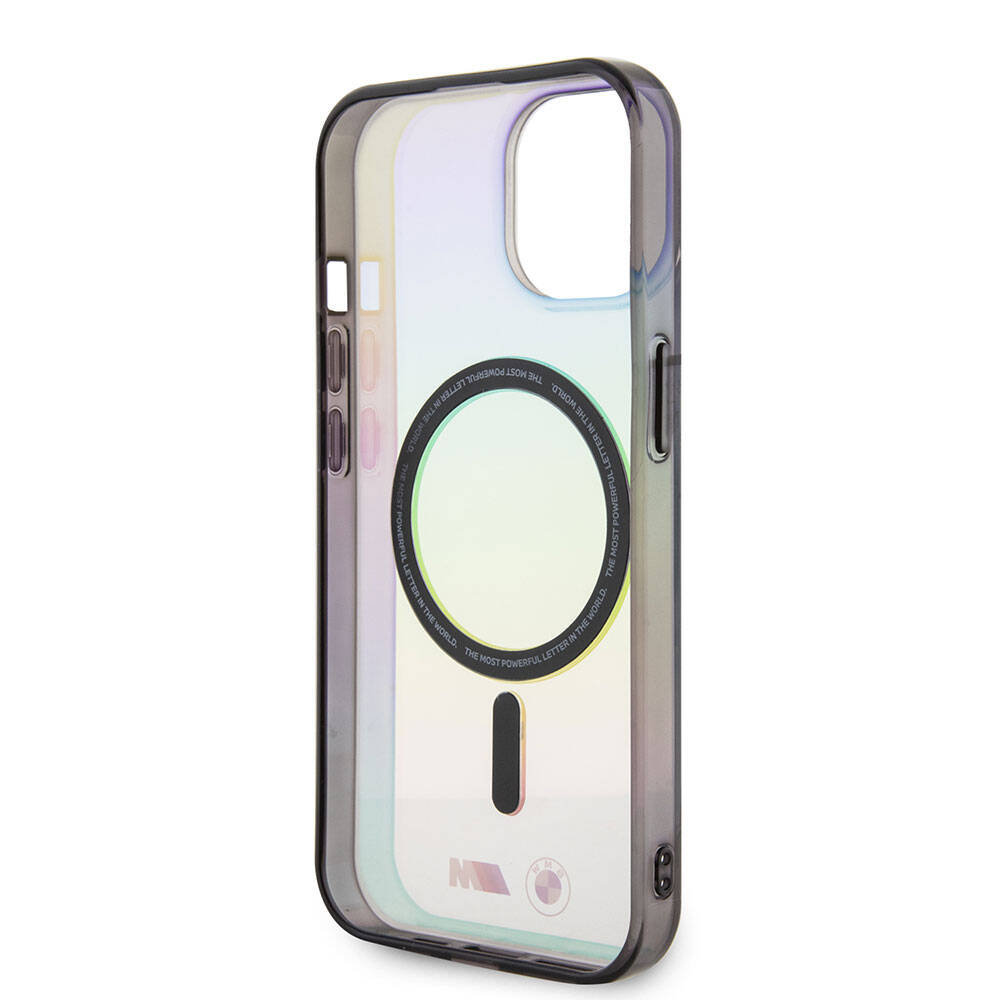 iPhone 15 Kılıf BMW M-safe Şarj Özellikli Transparan Renk Geçişli Iridescent Orijinal Lisanslı Kılıf