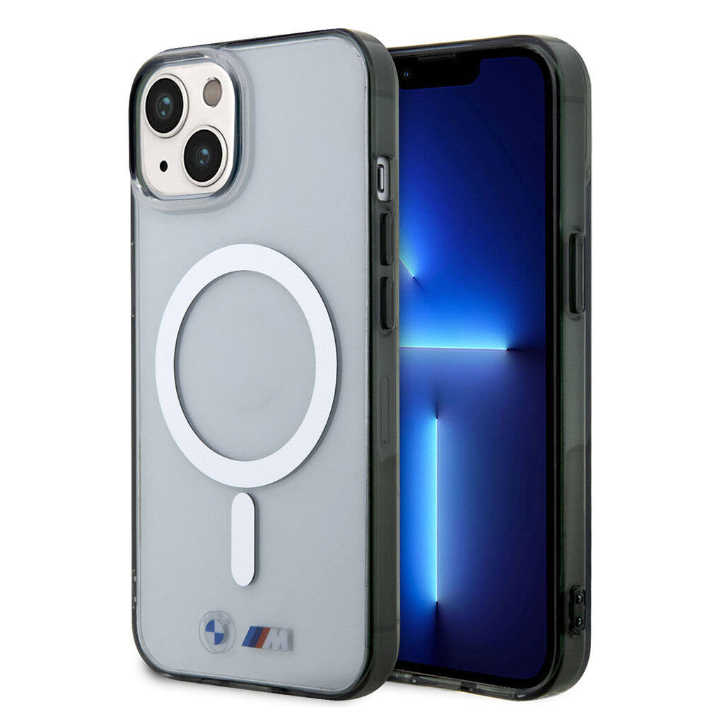 iPhone 15 Kılıf BMW M-safe Şarj Özellikli Transparan Silver Ring Orijinal Lisanslı Kılıf