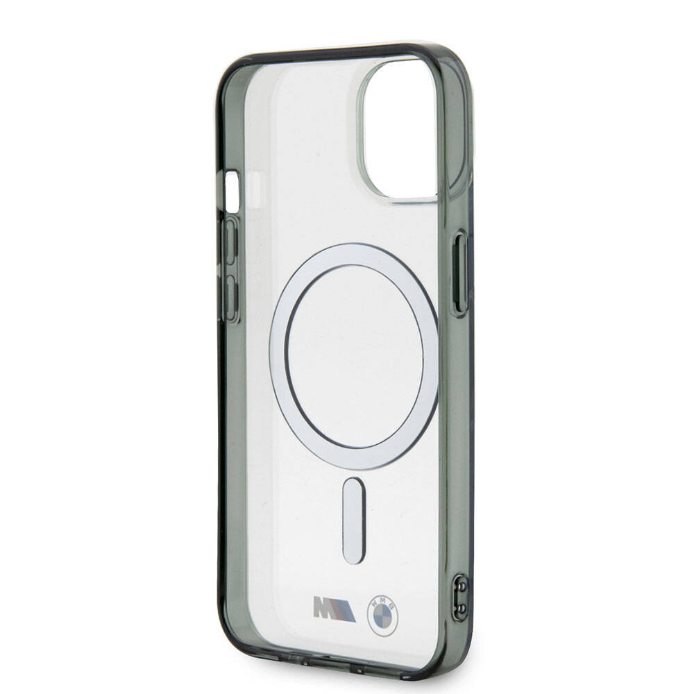 iPhone 15 Kılıf BMW M-safe Şarj Özellikli Transparan Silver Ring Orijinal Lisanslı Kılıf