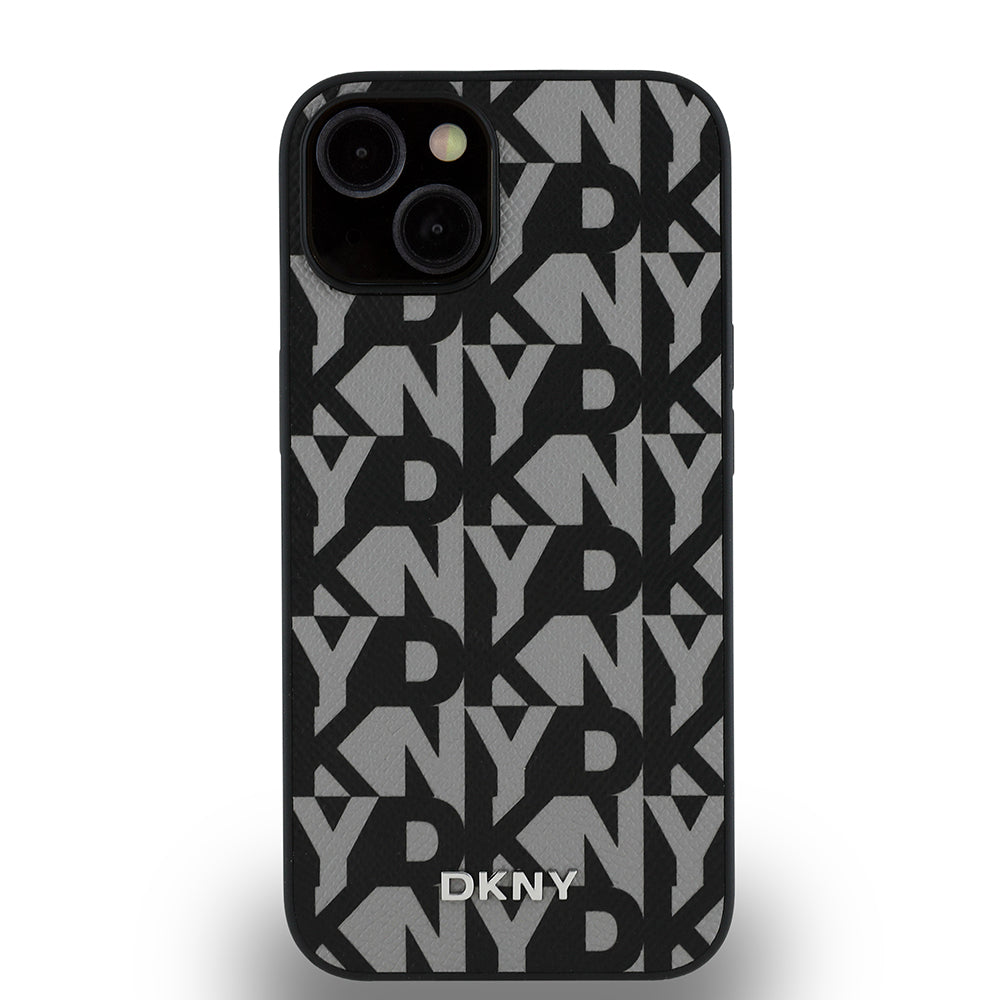 iPhone 15 Kılıf DKNY Orijinal Lisanslı M-safe Şarj Özellikli 3D Yazılı Grid Pattern Kılıf
