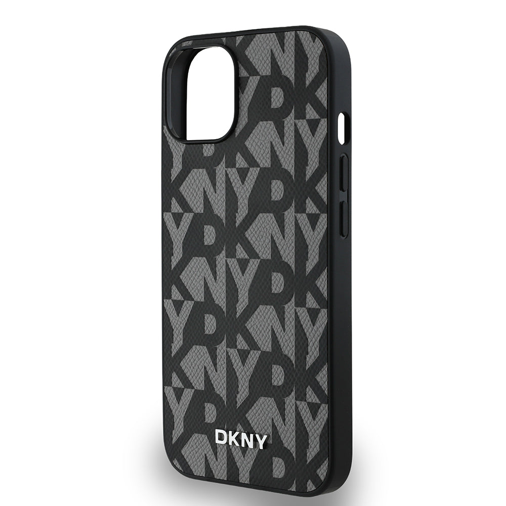 iPhone 15 Kılıf DKNY Orijinal Lisanslı M-safe Şarj Özellikli 3D Yazılı Grid Pattern Kılıf