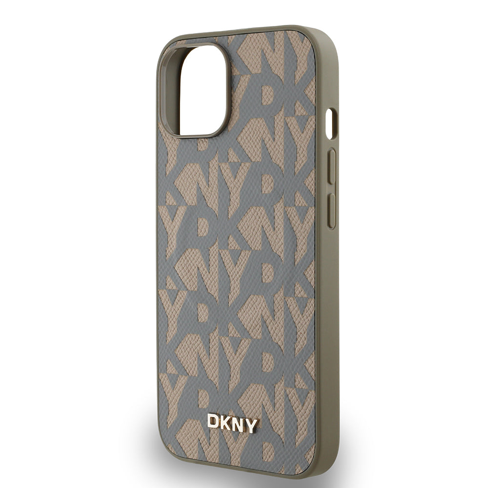 iPhone 15 Kılıf DKNY Orijinal Lisanslı M-safe Şarj Özellikli 3D Yazılı Grid Pattern Kılıf