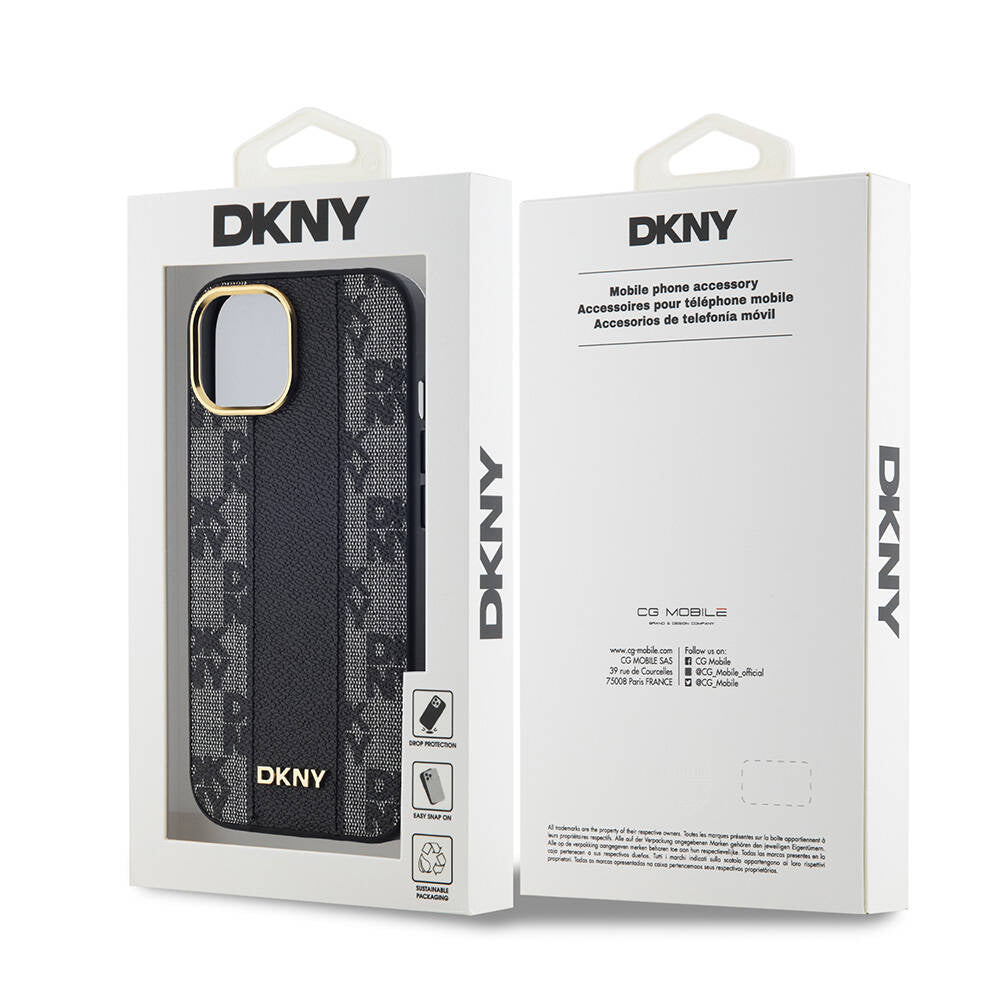 iPhone 15 Kılıf DKNY Orijinal Lisanslı M-safe Şarj Özellikli 3D Yazılı Checkered Pattern Kılıf