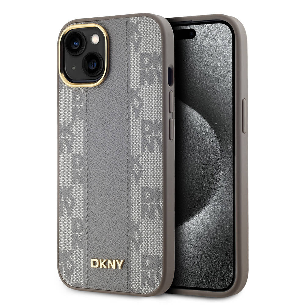 iPhone 15 Kılıf DKNY Orijinal Lisanslı M-safe Şarj Özellikli 3D Yazılı Checkered Pattern Kılıf