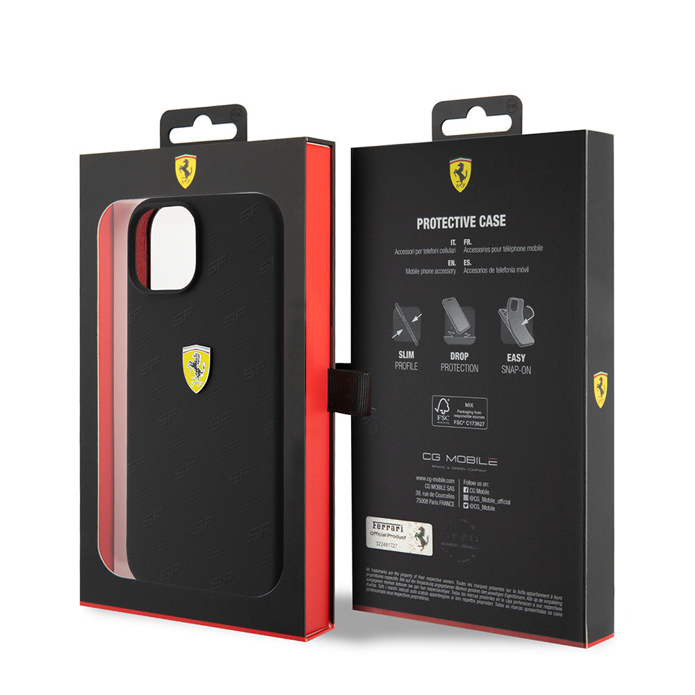 iPhone 15 Kılıf Ferrari Orijinal Lisanslı Metal Logolu SF Yazılı Kılıf