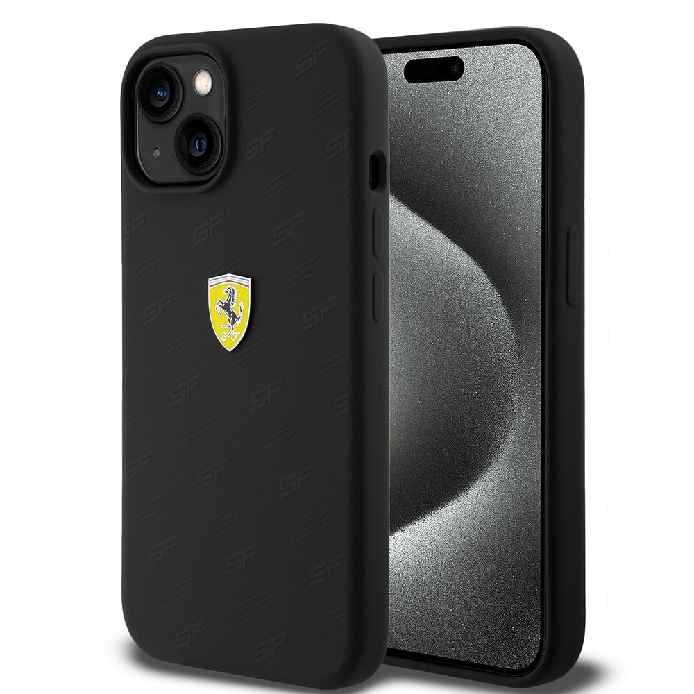 iPhone 15 Kılıf Ferrari Orijinal Lisanslı Metal Logolu SF Yazılı Kılıf