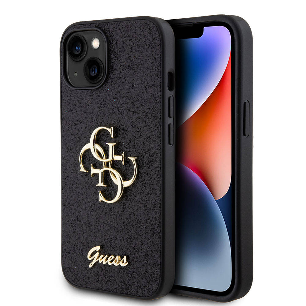 iPhone 15 Kılıf Guess Orijinal Lisanslı 4G Büyük Metal Logolu Glitter Kılıf