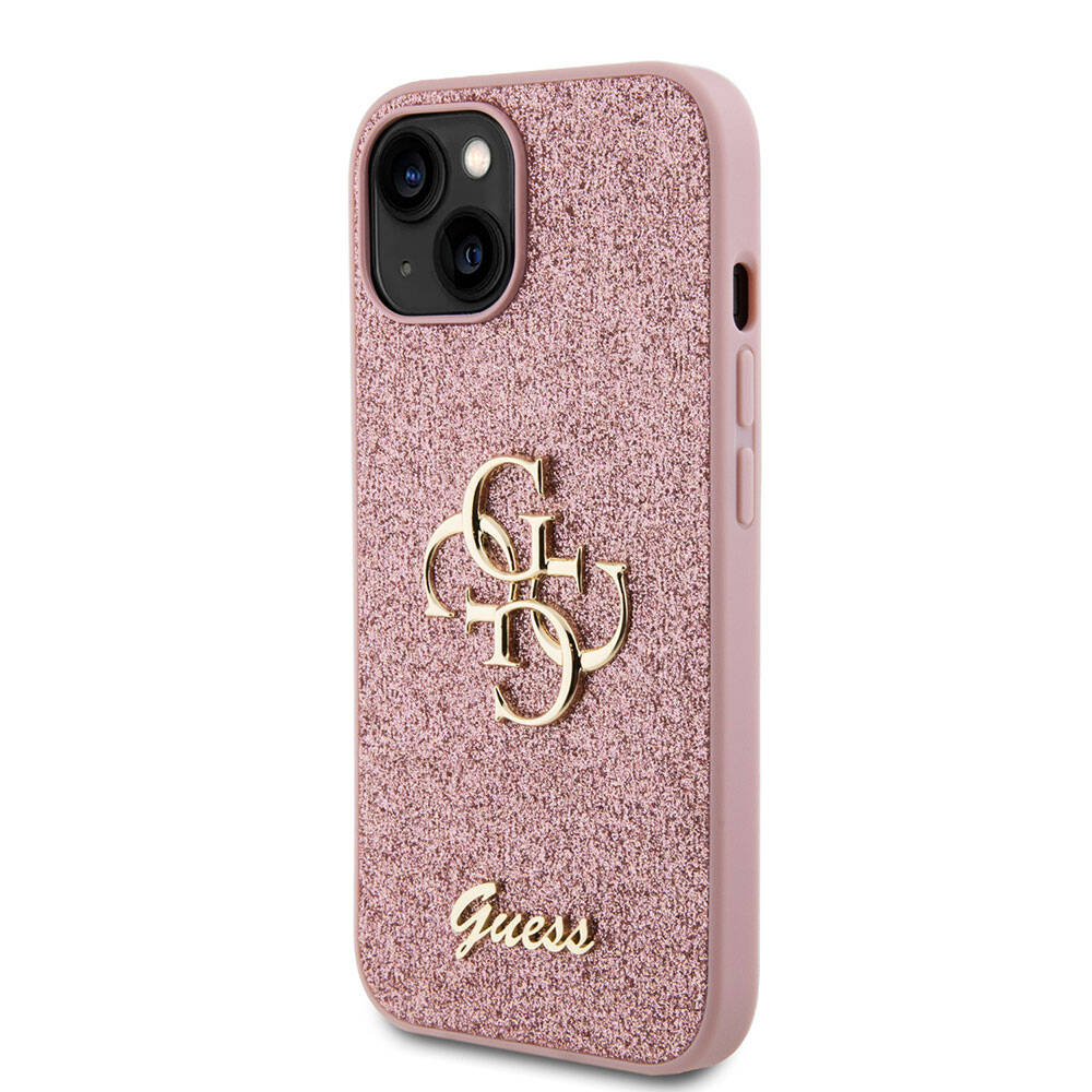 iPhone 15 Kılıf Guess Orijinal Lisanslı 4G Büyük Metal Logolu Glitter Kılıf