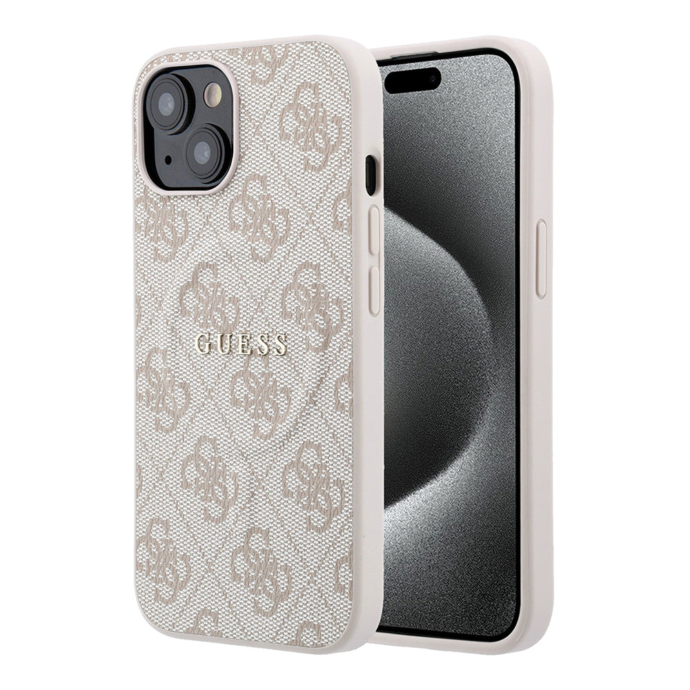 iPhone 15 Kılıf Guess Orijinal Lisanslı M-safe Kabartmalı 4G Desenli Yazı Logolu Kılıf