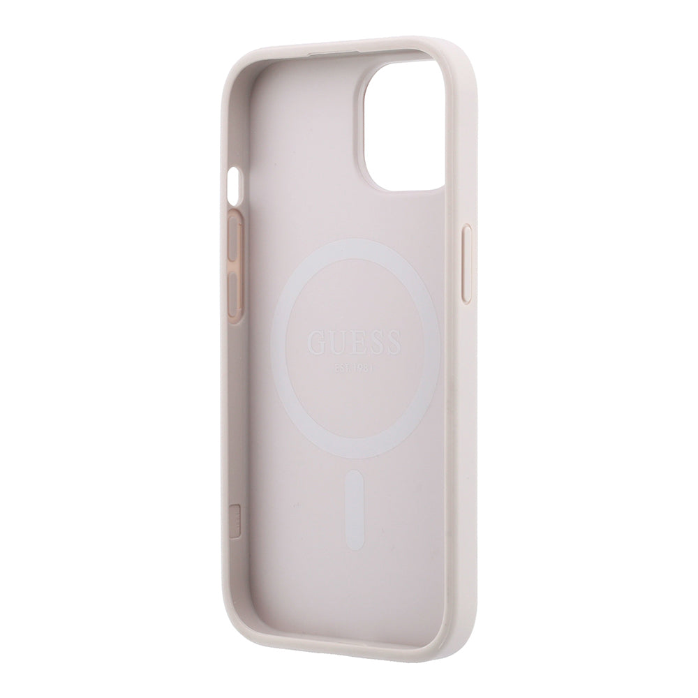 iPhone 15 Kılıf Guess Orijinal Lisanslı M-safe Kabartmalı 4G Desenli Yazı Logolu Kılıf